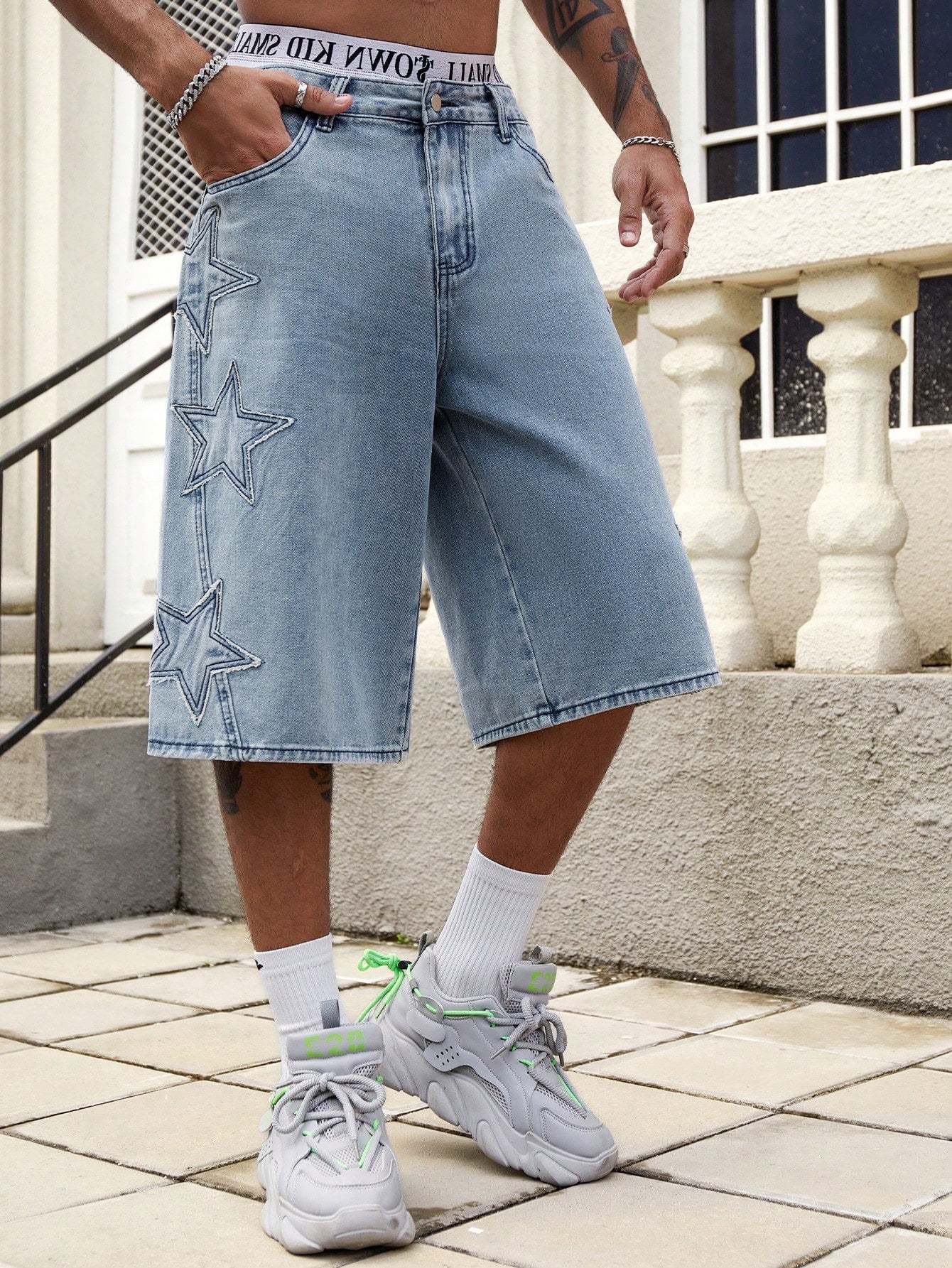 Denim Star Shorts in Navy Blue