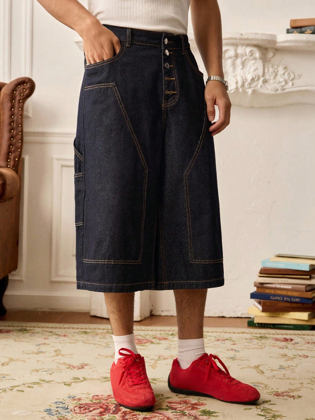 Denim Long Shorts in Dark Blue